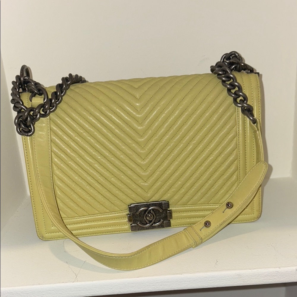 Chanel Yellow Chevron Quilted Shoulder Bag